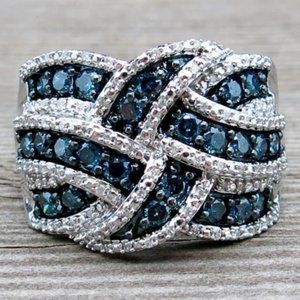 925 Sterling Silver Sapphire Diamond Braided Ring